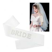 Dây đeo vai ngọc trai cô dâu, Dây đeo vai màu trắng cho phụ nữ độc thân, Dây đeo vai tiệc cho phụ nữ độc thân để trang trí tiệc cho phụ nữ độc thân, Trang trí tiệc cô dâu Quà tặng cô dâu - trắng - Xem 3