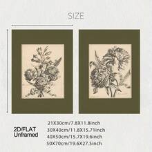 2D/平面，无框，2 件/套鼠尾草绿色墙壁装饰艺术画，复古风格印刷品，深绿色植物帆布海报，花卉素描艺术印刷品，花卉绘画艺术，古董印刷品，房间装饰，客厅装饰艺术，现代家居墙壁装饰艺术，理想的家居礼物创意，适用于客厅书房卧室走廊装饰艺术画