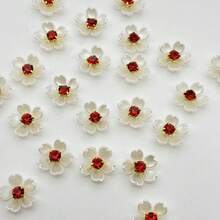 50朵/袋，14毫米五瓣紫薇花，金色底座爪镶水钻树脂花，珍珠，用于服装装饰 - 銀色 - 查看 5