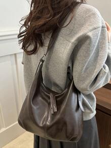 Bolso de hombro de gran capacidad y unicolor vintage para mujer, versátil bolso bandolera con asa, gran capacidad, bolso de hombro tipo hobo, bolso de bandolera casual para el trabajo