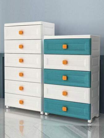 Tjockt förvaringsskåp för barn med lådor, plastleksaks- och klädorganisatör