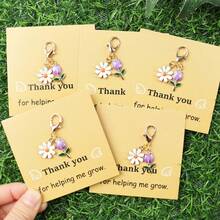 3pcs/5pcs/10pcs Simple Daisy & Purple Tulip Keychain Set, Paired With "Thank You For Helping Me Grow" Appreciation Card, Floral Keychains, Suitable For Teacher's Day, Friendship Growth Commemoration, Flower Lover Gifts, Can Be Used As Key And Bag Charms Car Accessories Cute Goth Y2k - Multicolor - View 13