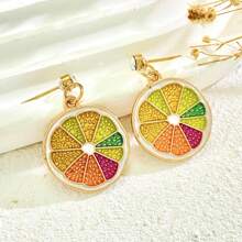 2 pièces Boucles d'oreilles pendantes originales et colorées en alliage en forme de tranches de citron mignon, pour un port quotidien pour femmes