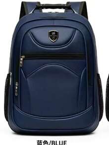 Men's Backpack With Iron Handle Genuine Leather, Suitable For Laptop, School, Business, Formal, Random Style, Faux Leather Backpack - Blue - View 1