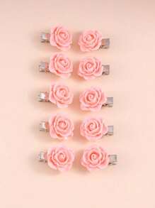 10Pcs Pink Rose Hair Clips For Women Small Flower Hairpins Girls Elegant Hair Clip Pin Barrettes Wedding Hair Accessories ,Flat Claw Clip, Hair Slide, Hair Claws