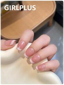 10 件棺材形状按压式指甲，法式尖头白色和渐变粉色方形指甲升级套装，适合女士和女孩美甲用品 - 淺粉色 - 查看 3