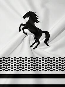 Plus Size Men's Business Casual Striped Horse Print Short Sleeve Polo Shirt - Black and White - View 4