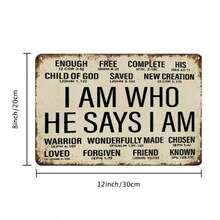 2D Flat, "I AM WHO HE SAYS I AM" Christian Metal Tin Sign With 20+ Bible Verses - Rustic Distressed Finish Wall Art For Home, Office, Bedroom - Inspirational Spiritual Decor & Perfect Gift For Men & Women, Inspirational Wall Decor, Versatile Room Accent, Durable Construction, Perfect For Room Decor - A - 查看 6