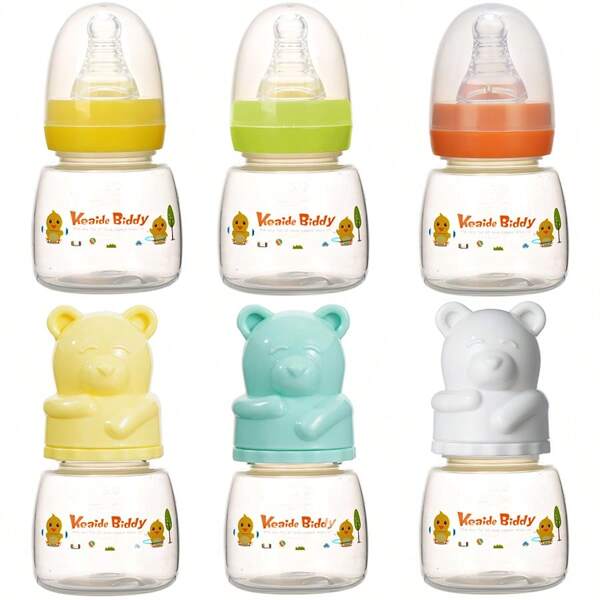 3pcs/6pcs Infant Baby PP Milk Bottle, 60ml Small Milk Bottle, Cartoon Bear Shape, Microwaveable, Freezer Safe, For Baby Milk & Water Drinking