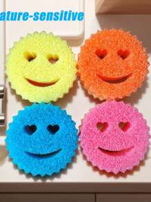Heart & Smiling Face Multi-Functional Double Layer Temperature Sensitive Scrubbing Sponges. Cute & Powerful Decontamination, Double-Sided Kitchen Sponge - Temperature Sensitive, Non-Scratch Cleaning Pad, Suitable For Dishes Etc. - Multi-Surface Sponge Holder, Fit For Modern Kitchen Sink, For Dish Cleaning(Random Color)