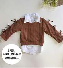 2-Piece Children's Set Dress Shirt + Long-Sleeved Blouse With Bows Sizes 2 To 10 - Rust Brown - View 1