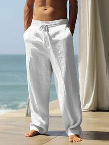 男士透气薄款亚麻宽松休闲运动裤，适合海滩、春夏穿着