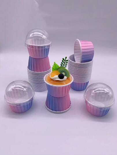 Cakegiugiu 50/100 chiếc cốc đựng bánh có nắp, cốc đựng bánh cupcake dùng một lần có nắp, cốc đựng bánh muffin chịu nhiệt, giá đỡ giấy đựng bánh, khuôn bánh muffin, dụng cụ làm bánh, cốc đựng bánh có cạnh cong, hoàn hảo cho tiệc tùng, đám cưới và sinh nhật