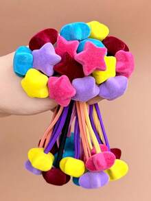 10pcs Colorful Star, Ball & Heart Shaped Scrunchies, High Elasticity Flocked Candy Color Hair Accessories, Firm & Non-Damaging, Suitable For Daily Wear In Autumn/Winter, Hair Bobble, Hair Tie ,Hair Accessories, Ponytail Holders, Hair Elastics, Hair Rubber Bands ,Gym Sport Outfit ,Hair Rope Head Accessories
