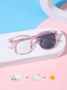 1 pieza Gafas cuadradas rosas retro con protección contra la luz azul para niños y niñas de 4 a 12 años, adecuadas para vacaciones, viajes y actividades al aire libre, con lentes fotocromáticas - Multicolor - Ver 8