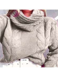 Knitted Blouse Boba Collar High Neck Blogger Braids - 米色 - 查看 1