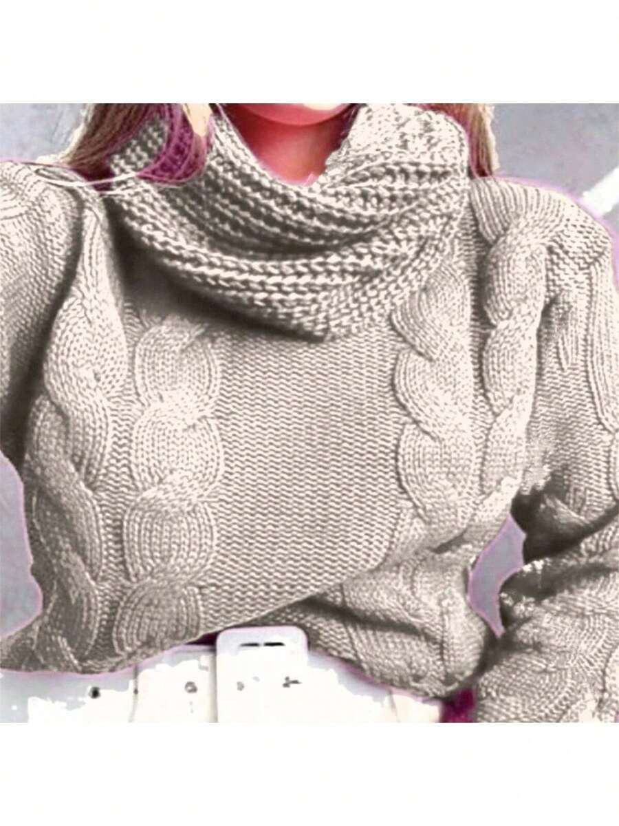 Knitted Blouse Boba Collar High Neck Blogger Braids - 米色 - 查看 1