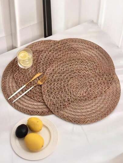 1pc/12pcs Handmade Knitted Hollow Out Round Modern Minimalist Style Placemat, Water-Resistant, Easy To Clean, Wipeable, Non-Slip, Heat-Resistant, For Dining Table, Holiday, Wedding, Party, Festival Decoration