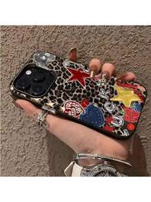 1 pieza Funda de teléfono personalizada con estampado de leopardo y estrellas, IMD energético, adecuada para 16 ProMax, 15/14 Plus, 13, 12, 11, carcasa protectora