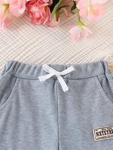 Set de 2 pantalones rectos estriados de estilo casual para niña joven, cómodos y versátiles para uso diario y al aire libre, apropiados para primavera y verano - Multicolor - Ver 3