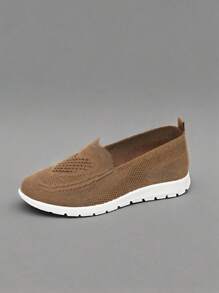 1 Pair Women Slip-On Loafers, Soft Leather Flat Shoes With Shallow Design, Suitable For Work, Dates, Casual Walks