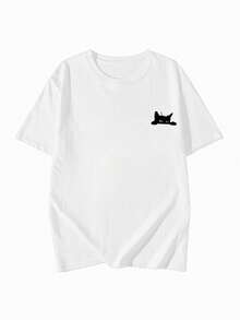 Made In Japan, Spring/Summer Cotton, Round Neck, Loose Fit, Versatile, Simple, English Print Short-Sleeve T-Shirt - White - View 4