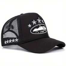 1 件时尚棒球帽，配有 5 星配色网眼，休闲百搭棒球帽，适合春夏季