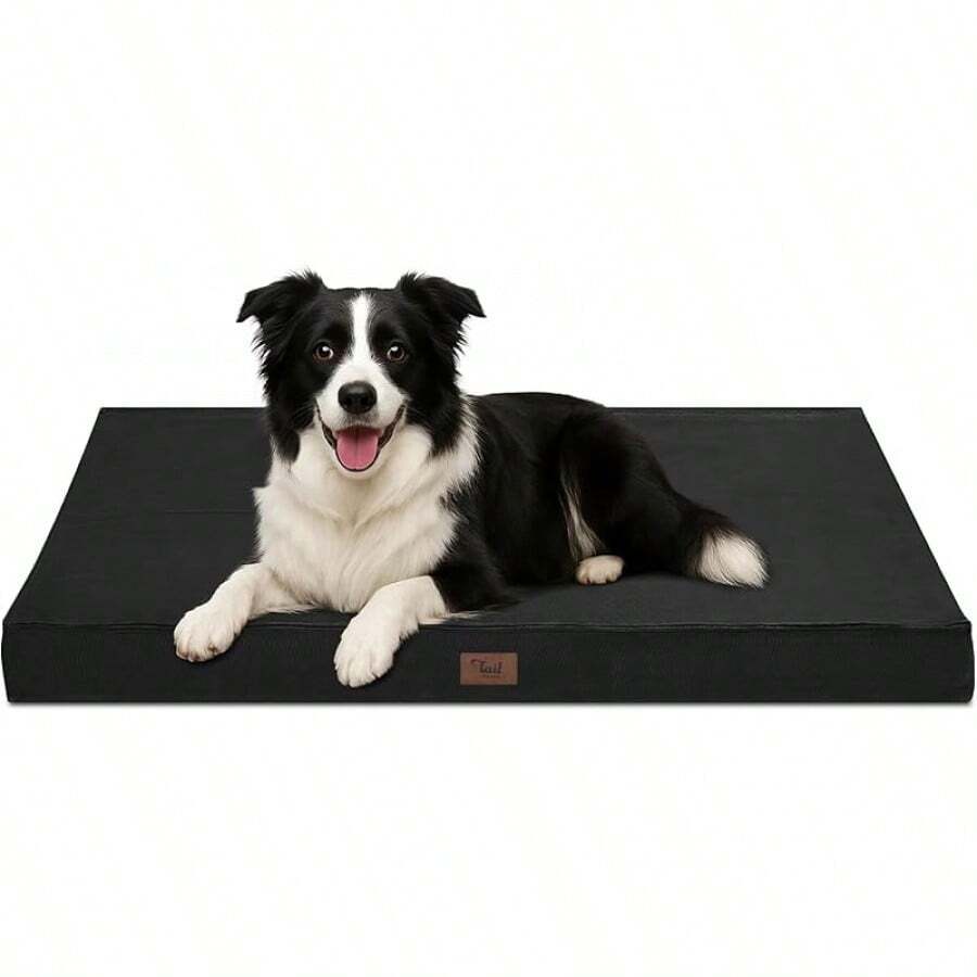 Orthopedic Dog Bed For Large Dogs, Big Waterproof Dog Crate Bed Washable Pet Bed For Large Sized Dogs With Egg Crate Foam Pet Bed Mat, Removable Oxford Cooling Cover, Grey - 黑色 - 查看 1