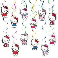 Hello Kitty 6/12 stuks Hello Kitty Party hangende swirls plafond streamers folie schattige decoratie Happy Birthday feestbenodigdheden HelloKitty feestdecoraties voor vrijgezellenfeesten, afstudeerfeesten en andere feestelijke gelegenheden