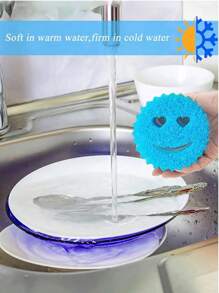 Heart & Smiling Face Multi-Functional Double Layer Temperature Sensitive Scrubbing Sponges. Cute & Powerful Decontamination, Double-Sided Kitchen Sponge - Temperature Sensitive, Non-Scratch Cleaning Pad, Suitable For Dishes Etc. - Multi-Surface Sponge Holder, Fit For Modern Kitchen Sink, For Dish Cleaning(Random Color)