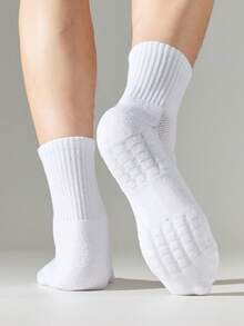 10 Pairs Men's Plain White Socks, American Style Thin Terry Cushion Breathable Moisture-Wicking Everyday Wear & Running Socks, Unisex