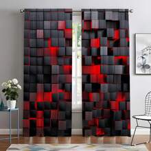 2pcs Semi-Blackout Curtains With Grommet Top - Modern Geometric Red & Black Print, 100% Polyester Peach Light Beige Fabric, Machine Washable For Bedroom, Living Room, Office, Kitchen - All-Season Home Decor, Living Room Curtains, Privacy Window, Contemporary Window Style, Soft Texture Fabric