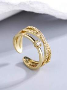 1 pieza Anillo de mujer de lujo de cobre incrustado con circonita cúbica sintética blanca brillante, adecuado para uso durante todo el año