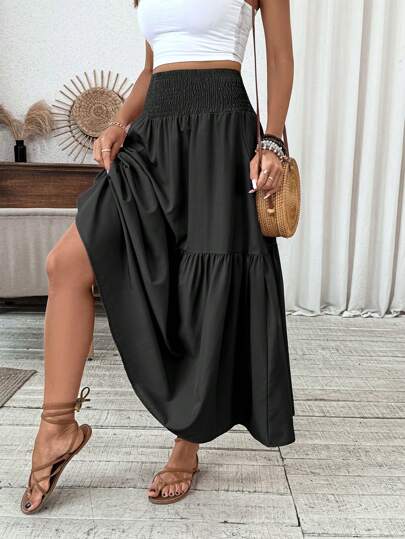 Women Plus Size Fall Vacation Maxi Skirt