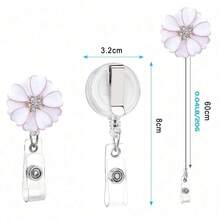 1pc Alloy Camellia Rhinestone Badge Reel, Retractable Nurse ID/Name Card Holder With Alligator Swivel Clip, Suitable For Nurses/Students, Gift - Pink - View 2