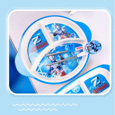 Ultraman Ultraman Neuer sturzsicherer Cartoon Essensereiertablett, Serviertablett, Frühstückstablett, 304 Edelstahl Lern- und Trainings-Essstäbchen