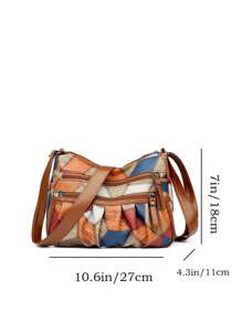 Bolso de hombro de mujer de PU con bloques de color y parches, de gran capacidad con múltiples bolsillos, bolso cruzado para compras, casual, para vacaciones y viajes, bolso de mensajero versátil con monedero y bolsa cuadrada plisada para ir al trabajo diario