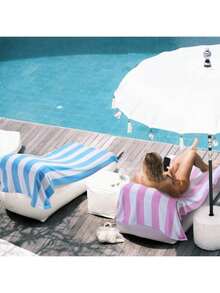 1pc Oversized Pink Striped Beach Towel, Thickened Sand-Proof Soft Blanket, Suitable For Swimming Pool, Beach, Large Beach Towel Shawl For Women, Digital Printing Fast-Drying Bath Towel, Cute Pink & Blue Striped Super Absorbent Sports Towel, Portable Beach Towel For Gym, Marathon, Water-Resistant Anti-Sand Anti-Dust, Essential For Beach Shower, Swimming For Couples, Beach Accessories, Pool Float - Pink - View 5