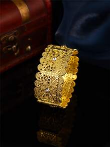 1pc Women's Gold Plated Turkish Coin Bracelet, Rhinestone Embellished, Middle Eastern Dubai Style Charm Bracelet, Wedding Jewelry Gift