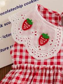 女童可爱草莓荷叶边领格子无袖休闲夏装