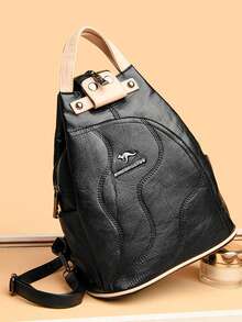 Ba lô nữ bằng da thật chất lượng cao, túi xách cỡ lớn phù hợp cho nữ sinh tuổi teen, túi đeo vai chống trộm khi đi du lịch. - Đen và trắng - Xem 7