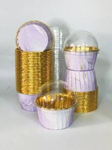 Cakegiugiu Set, 50/100 pièces de caissettes à muffins jetables avec couvercles, caissettes à muffins jetables avec couvercles, caissettes à cupcakes résistantes à la chaleur et brillantes, moules à muffins, ustensiles de cuisson, caissettes à gâteau à bord incurvé, support à gâteau, caissette à cupcake pour mariage et fêtes d'anniversaire