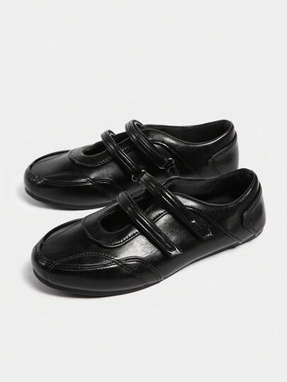 2025春季新款复古红色百搭玛丽珍鞋，女士休闲圆头平底鞋[请参考尺码表，尺码偏小]，芭蕾平底鞋