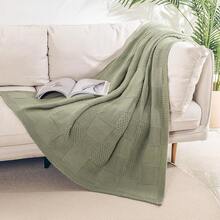 Knit Throw Blanket,Classical Checkered Blanket For Couch,Cozy Warm Knitted Throw Blanket For Bed Sofa Living Room, Decorative Stretched Throw, Lightweigh,50"X 60"Oatmeal - 鼠尾草綠 - 查看 7