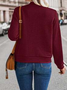 女士修身长袖拉链纯色开衫，职业优雅风格 - 酒紅色 - 查看 5