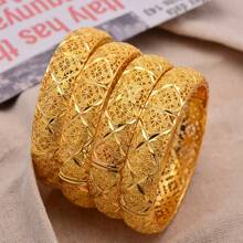 1pc Middle Eastern Style Luxury Bride Open Bangle Bracelet, Elegant Women Jewelry, Southeast Asia Accessories