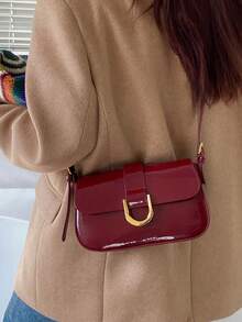 Bolso de hombro rojo de verano 2025, bolso cruzado con hebilla de herradura retro, bolso de oficina, bolso de mujer simple y de moda multifuncional - Rojo - Ver 7