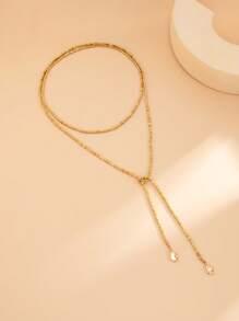 1pc Bohemian Geometric Square Beaded Teardrop Tassel Long Necklace, Luxurious Vacation Party Jewelry Gift For Women & Couples, Versatile Wear (Multiple Wearing Styles)