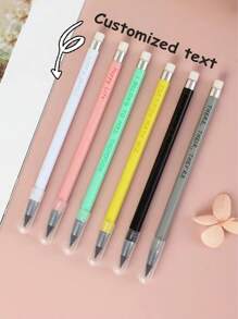 24/6pcs Personalized Customized Eternal Pencil, Personalized Customized Text, Pencil That Cannot Be Finished Without Sharpening, Advanced Technology Pencil With Rubber, Macaron Durable Creative Pencil, Essential Stationery For Back To School Season, Student Stationery, Customized Pen