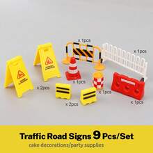 9pcs/Set Construction Theme Mini Traffic Cones & Road Warning Signs For Birthday Cake Toppers Or Party Favors,Birthday Decorations - Multicolor - View 8
